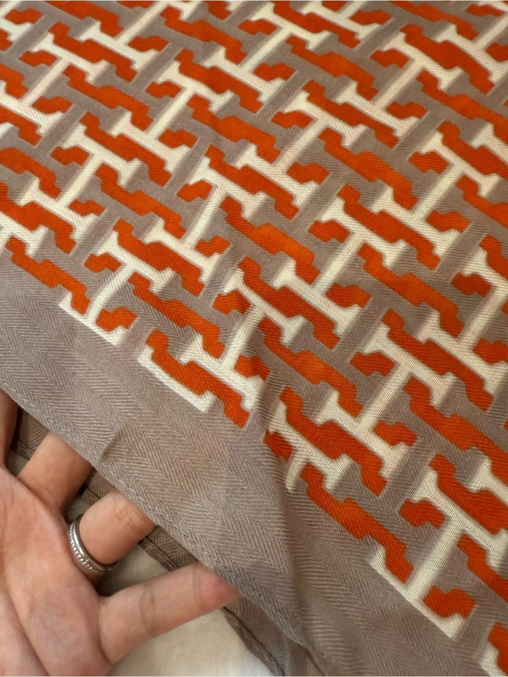 Women scarf Orange and Taupe Geometric Curtain Panel